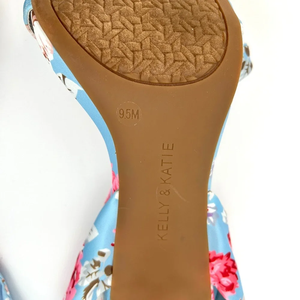 Womens Ankle Wrap Sandals Kelly & Katie Nylani Size 9.5‎ Blue Satin Floral Print